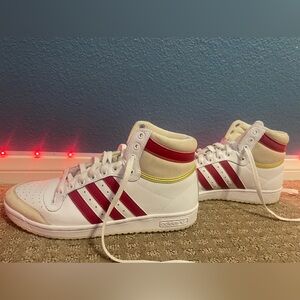 High top size 10 white and maroon adidas